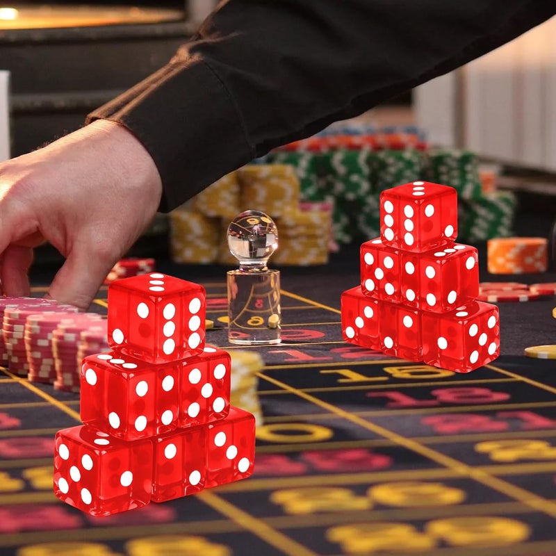 Abilat 12 Pieces 19mm Casino Dice Set Acrylic 6 Sided Game Dices Translucent Square Corner Dice for Casino Vegas Theme Birthday Party Supplies Board Games Table Games (Red) - Image 3